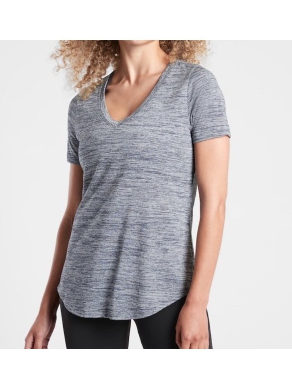 ATHLETA M Breezy Scoop V-Neck Tee  Flint Heather Grey Modal  Women Medium
